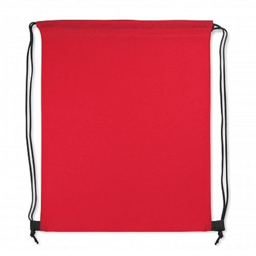 Vibrant red Tampa drawstring backpacks in a set of 30, made from durable, eco-friendly material for versatile use.
