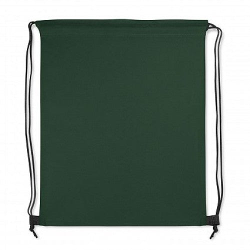 Dark green eco-friendly drawstring backpacks in a set of 30, featuring robust design and ample storage space.