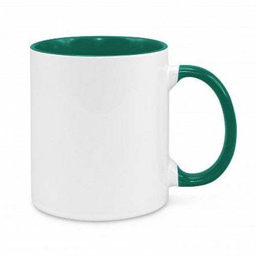 Elegant set of 6 two-tone stoneware coffee mugs in white and dark green, perfect for stylish coffee moments.