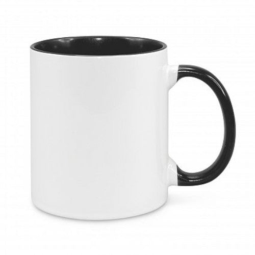 Set of 6 elegant two-tone white and black stoneware coffee mugs, each 330ml, ideal for stylish sipping and gifting.