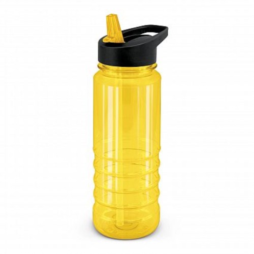 Set of 12 yellow Triton drink bottles, 750ml, shatterproof, BPA-free, with secure lid and integrated straw for easy sipping.