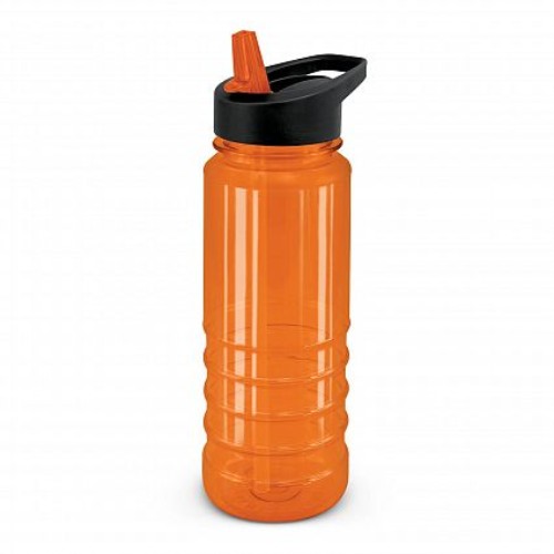 Set of 12 vibrant orange Triton drink bottles, 750ml, shatterproof, BPA-free, with a secure lid and flip-out straw.
