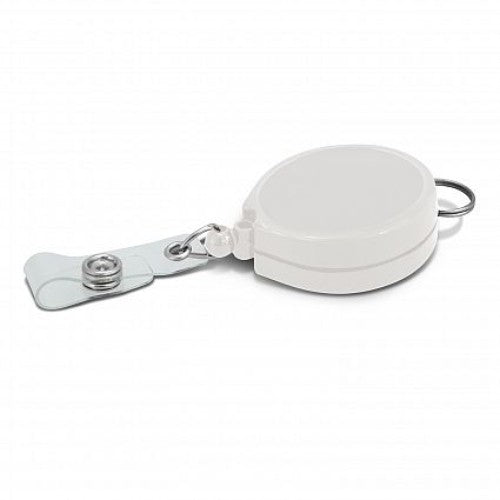 White Alta Retractable ID Holder set of 30 with steel spring, pocket clip, and dome attachment for securely displaying IDs.