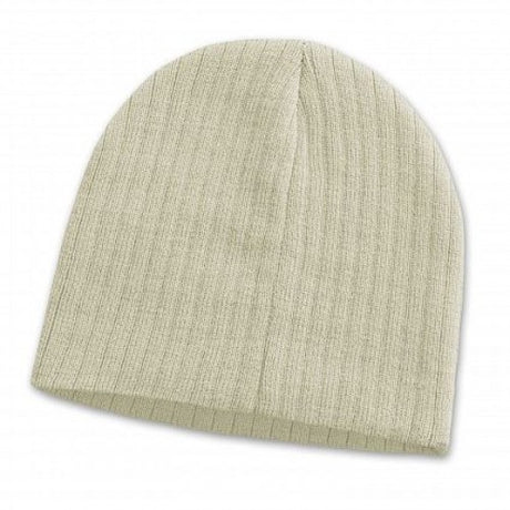 Set of 10 stylish stone cable knit beanies made from soft acrylic yarn, perfect for winter warmth and versatility.