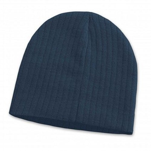 Set of 10 navy cable knit beanies, crafted from acrylic yarn for warmth, comfort, and style in winter.