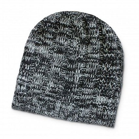 Set of 10 black Fresno Heather knit beanies featuring a soft, warm, flecked texture for stylish winter comfort.