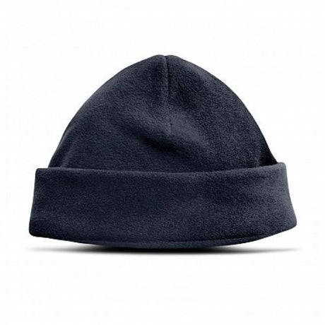 Set of 10 navy polar fleece beanies with roll-up cuffs, perfect for winter warmth and style for men and women.