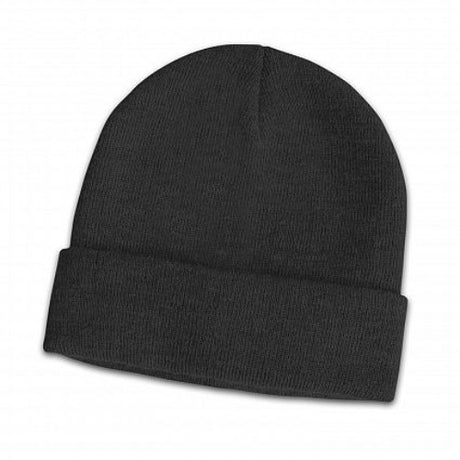 Set of 6 black Cardrona wool blend beanies with roll-up cuffs, offering warmth, comfort, and style for winter outings.