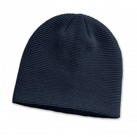 Set of 6 navy garter knit beanies, crafted in acrylic for stretch, warmth, and stylish comfort this winter.
