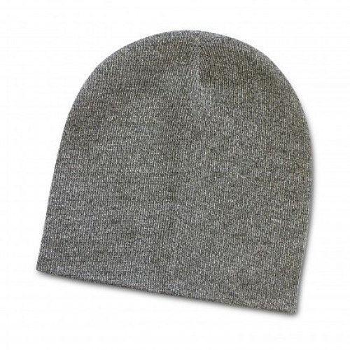 Set of 10 warm grey melange knit beanies with a stylish flecked design, perfect for winter outings and all sizes.