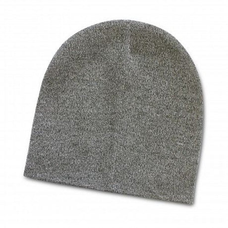 Set of 10 warm grey melange knit beanies with a stylish flecked design, perfect for winter outings and all sizes.