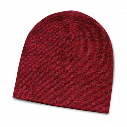 Set of 10 vibrant red heather knit beanies, warm and stylish, perfect for winter outings and team events.
