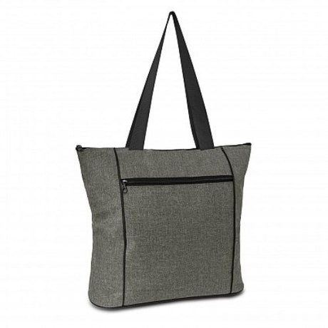 Set of 6 grey tote bags made from durable poly-canvas with zippered pockets and long handles for comfortable carrying.