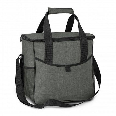 Stylish grey Nordic Elite Cooler Bag with 18L capacity, PE foam insulation, waterproof liner, and multiple storage pockets.