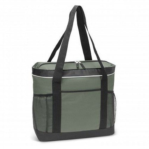 Grey Zero Cooler Tote with PE foam insulation, durable outer, zippered top, and multiple pockets for outdoor refreshment storage.