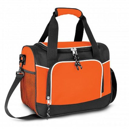 Vibrant orange 9-litre Antarctica Cooler Bag with thick insulation, waterproof liner, and adjustable shoulder strap for outdoor use.