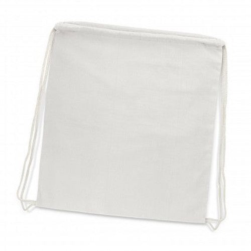 Set of 10 white cotton drawstring backpacks, eco-friendly, lightweight, and perfect for schools or events.