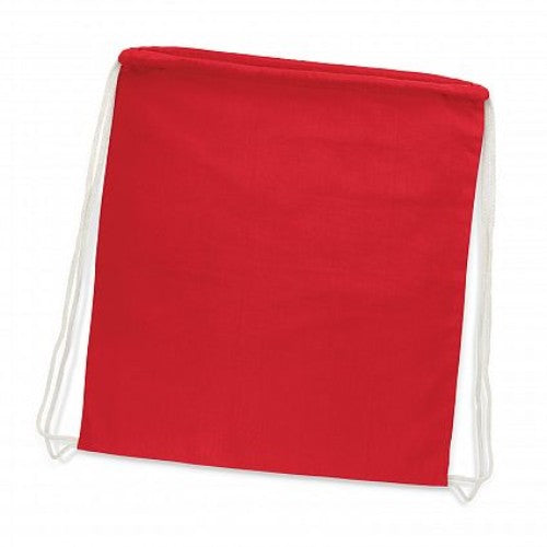 Red cotton drawstring backpacks set of 10, eco-friendly, durable, perfect for schools, sports, or promotional giveaways.