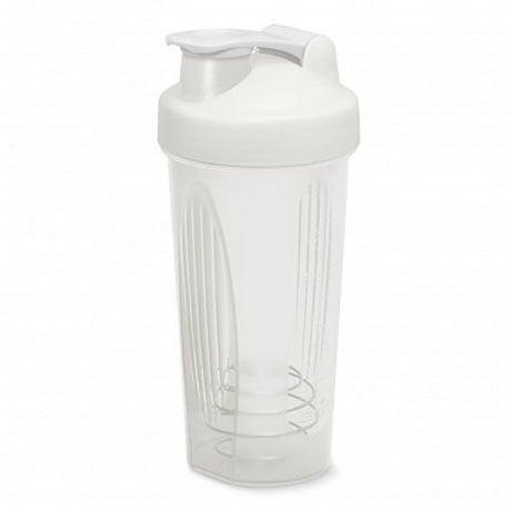 Set of 12 white Atlas shakers, 600ml, shatterproof, BPA-free, with secure lid and stainless steel mixing ball for smooth drinks.