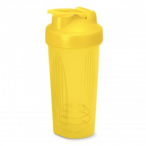 Set of 12 yellow 600ml Atlas Shakers, spill-proof, BPA-free, with stainless steel mixing balls for perfect drink blending.
