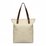 Set of 6 Ascot Tote Bags in Natural/Brown, durable cotton canvas with zippered closure and long shoulder handles.