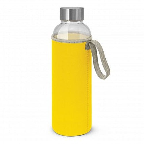 Vibrant yellow Venus Drink Bottle with neoprene sleeve, 600ml, designed for stylish hydration and keeping drinks cool.