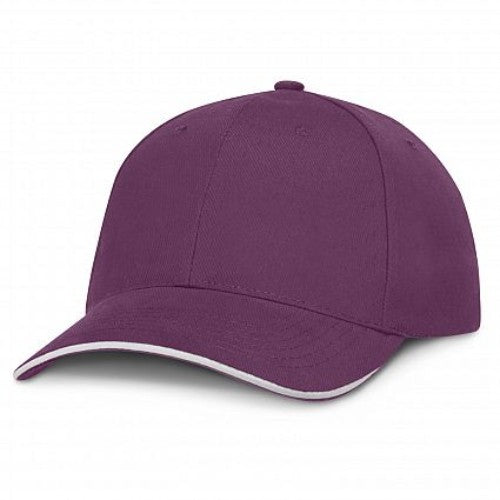 Set of 6 Swift Premium Caps in Purple and White, featuring durable cotton, adjustable fit, and stylish pre-curved peak.
