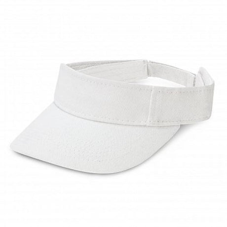 Set of 6 white cotton sun visors with pre-curved peak and adjustable closure for sun protection and comfort during outdoor activities.