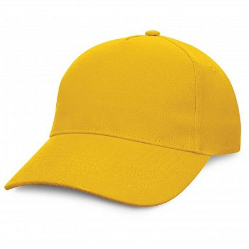 Set of 6 vibrant yellow Condor Premium Caps, featuring a structured design, embroidered eyelets, and adjustable fit.