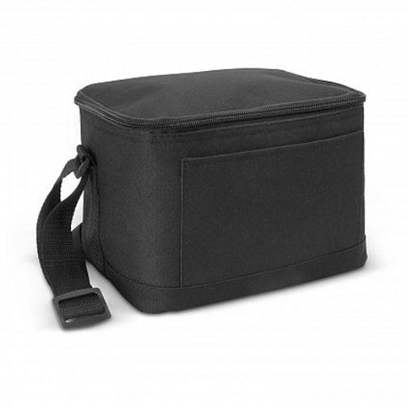 Set of 6 black Bathurst Cooler Bags with 4.2L capacity, durable polyester construction, zip closure, and adjustable strap.