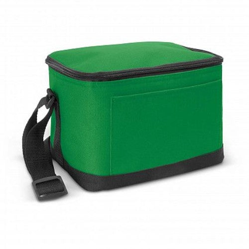 Bright green cooler bag set of 6, 4.2L capacity, PE foam insulation, zippered closure, waterproof liner, and adjustable strap.