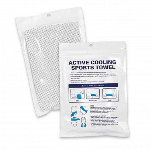 Active cooling sports towel set of 10 in light blue, designed to cool body temperature rapidly during workouts.