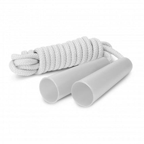 Set of 20 white Jive skipping ropes with durable braided ropes and comfortable handles for fitness and group workouts.