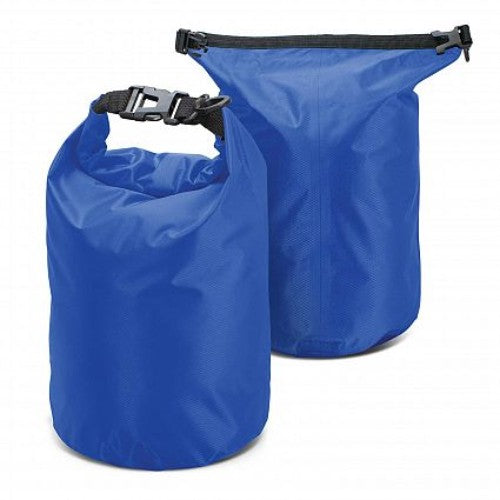 Set of 6 blue 5L Nevis Dry Bags, waterproof with heat-sealed seams, ideal for outdoor gear storage and protection.