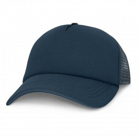 Set of 6 navy mesh caps featuring structured design, breathable panels, and adjustable snapback for comfort and style.