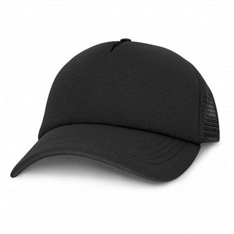 Set of 6 black premium mesh caps with breathable panels, padded front, adjustable fit, perfect for outdoor activities.