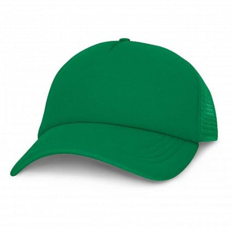 Dark green five-panel trucker caps set of 6, featuring breathable mesh, padded front, and adjustable snap-back for comfort.