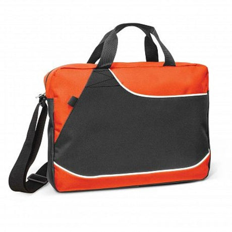 Bright orange Centrix Conference Satchel set of 3, features durable polyester, adjustable straps, and organizational pockets.