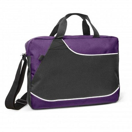 Purple Centrix Conference Satchel set of 3, featuring adjustable straps, slip pockets, and stylish white piping for professionals.