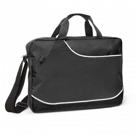 Set of 3 Centrix Conference Satchels in black, featuring durable polyester, adjustable straps, and multiple organizer pockets.