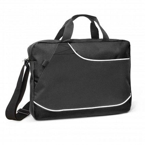 Set of 3 Centrix Conference Satchels in black, featuring durable polyester, adjustable straps, and multiple organizer pockets.