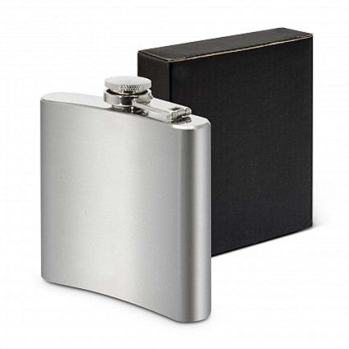 Set of 6 stylish silver hip flasks made of durable stainless steel, perfect for carrying drinks on any occasion.