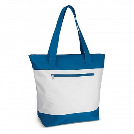 Set of 6 Royal Blue Capella Tote Bags made from durable polyester, featuring zippered closures and long carry handles.
