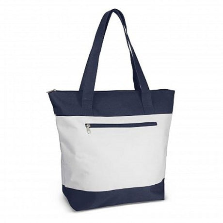 Navy Capella Tote Bag set of 6 with durable design, zippered closures, and long handles for convenient carrying.