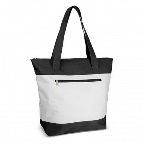 Stylish black tote bag set of 6, made from durable polyester with zippered pockets, ideal for shopping and travel.