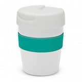 Java Vacuum Cup in White and Teal, 230ml, double wall insulated, splash-proof lid, perfect for keeping drinks hot.