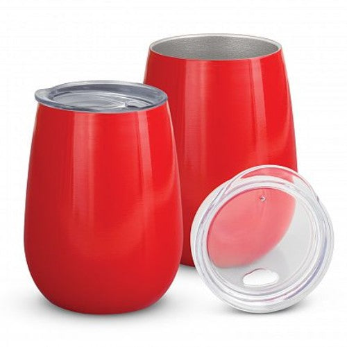 Red Cordia Vacuum Cup, 300ml stainless steel, double wall insulation, keeps drinks hot/cold, spill-proof lid, stylish design.