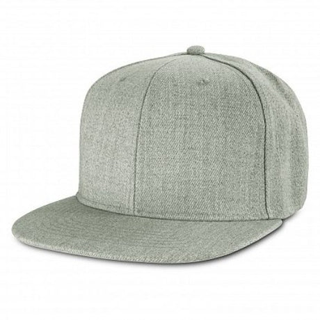 Set of 6 light grey flat peak caps made from heavy brushed cotton, featuring adjustable snapback and breathable design.