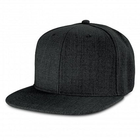 Set of 6 charcoal grey Chisel Flat Peak Caps, featuring a trendy flat peak, breathable eyelets, and adjustable snap back closure.