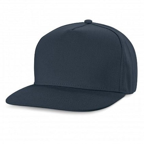 Set of 6 navy flat peak caps, crafted from heavy brushed cotton, featuring a trendy design and adjustable snap back closure.
